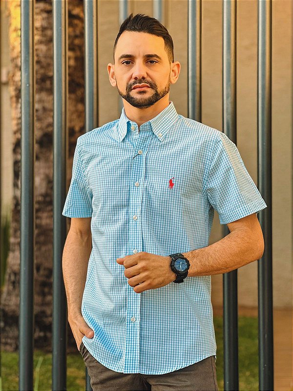 Camisa Ralph Lauren Masculina Manga Curta Custom Fit Micro Xadrez