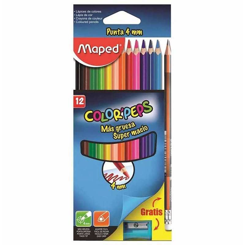 Lápis de Cor Color Peps 12 Cores + Apontador + Lápis Black Maped - Arco Iris