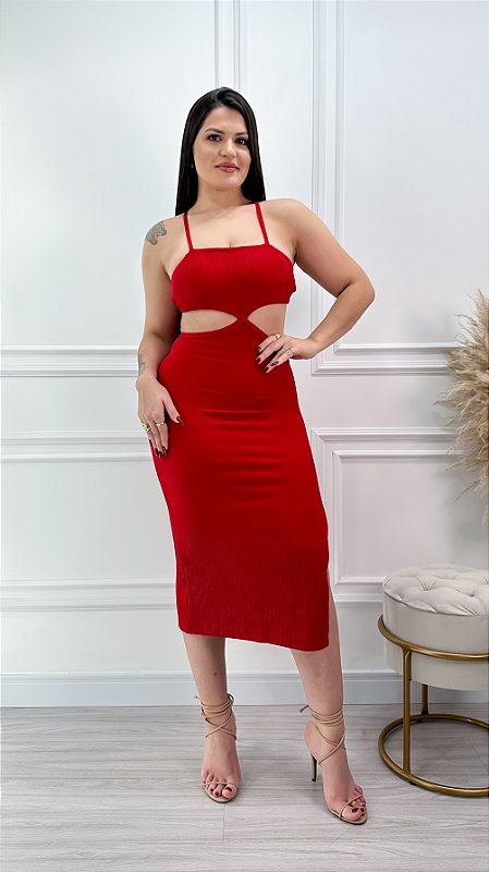 Vestido Feminino Carol - Anna Ruga - Canelado - Vermelho