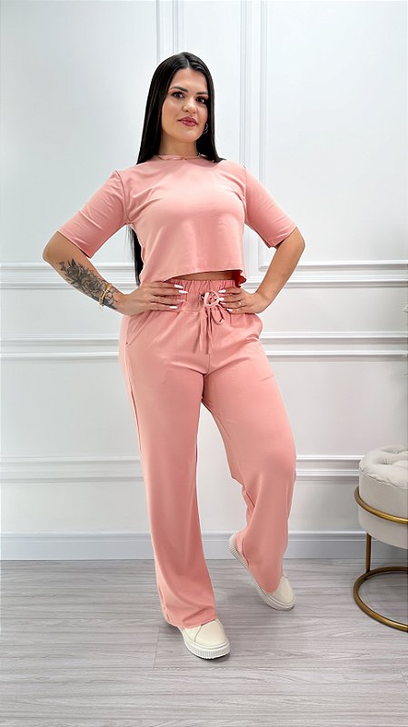 Conjunto Feminino Lavínia - Moletinho - Cropped/Calça