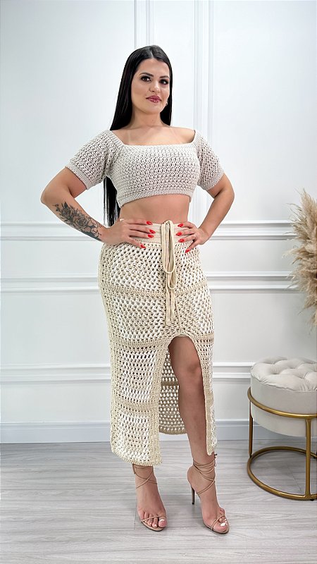 Cropped Ciganinha July Tricot Premium Areia