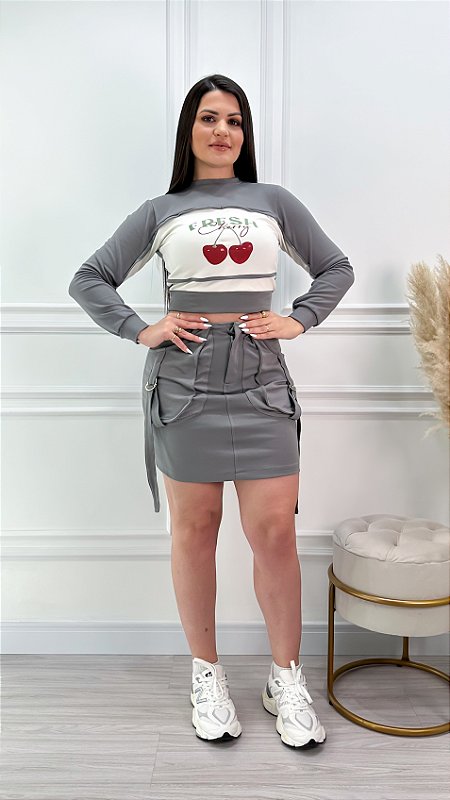 Conjunto Moletinho Cropped Saia Mirela