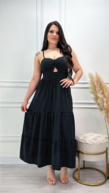 Vestido Midi Preto em Viscolinho Helena