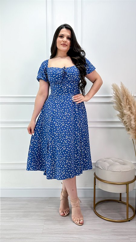 Vestido Midi em Viscolinho Azul Diana