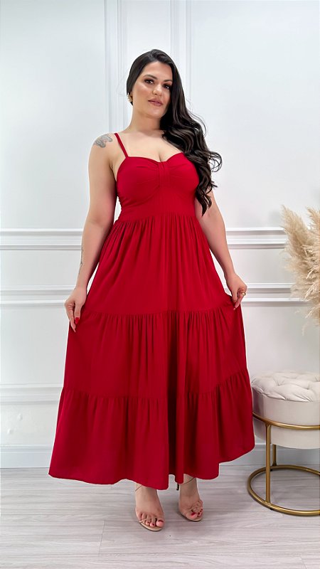 Vestido Midi Viscolinho Valentina Vermelho