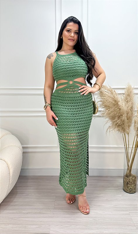 Vestido Tricot Rendado Fiorella Verde