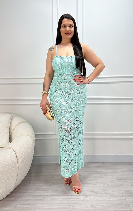 Vestido Tricot Rendado Jasmim Verde