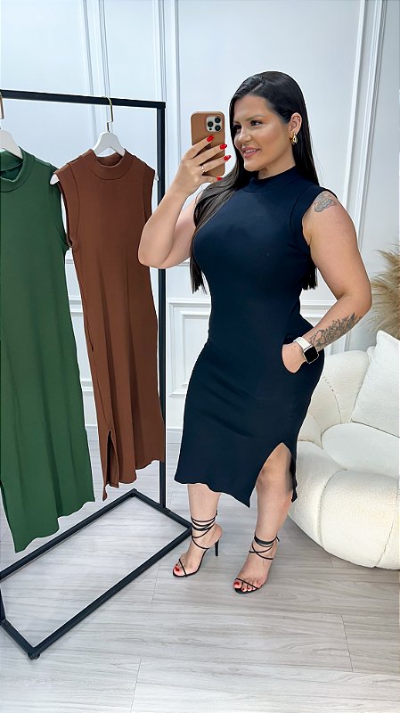 Vestido Canelado Muscle Tee Preto