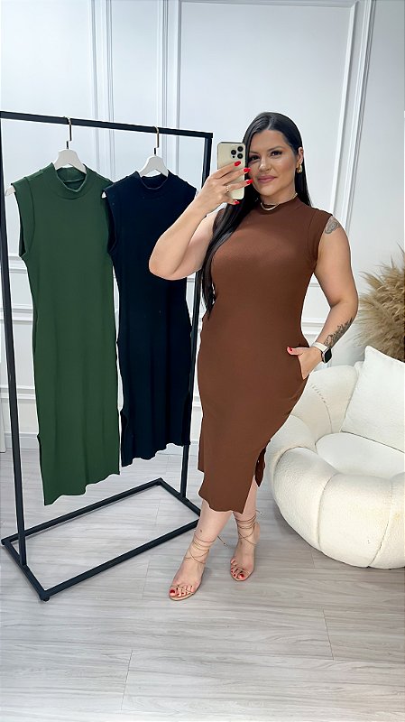 Vestido Canelado Mascle Tee Marrom