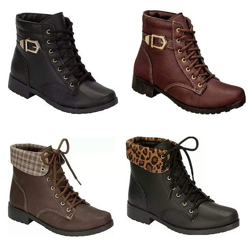 Bota Coturno Tratorado Preto marrom xadrez on a Cal ados R gis