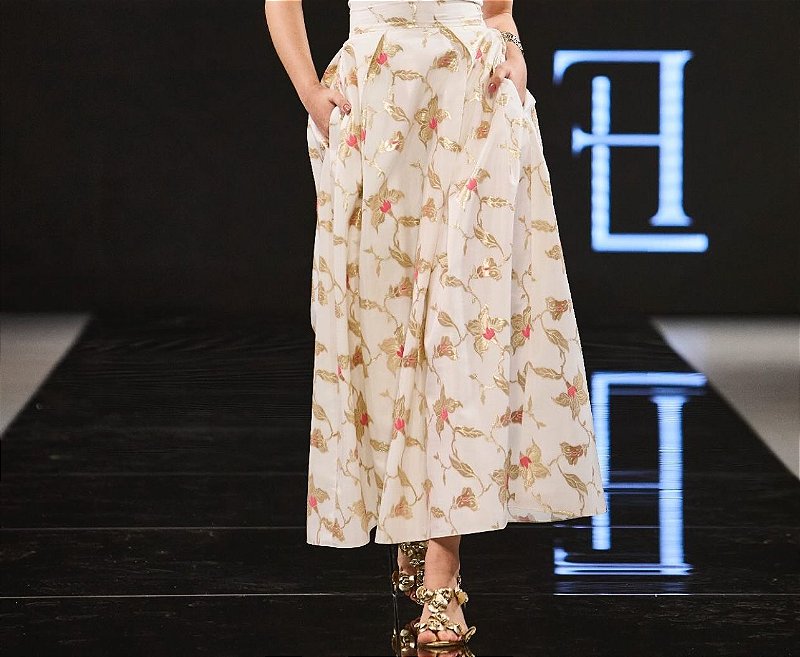 SAIA MIDI GODÊ COM PREGAS LUZIA FAZZOLLI AdmireR Moda Clássica