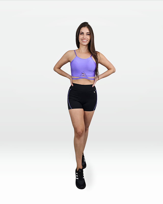 BERMUDA SHORT SINTONIA SHAPE PRETO/LILÁS