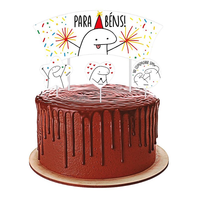 DECORAÇÃO DE MESA BENTO CAKE FLORK MEME C/ 08 UNIDS - FESTCOLOR