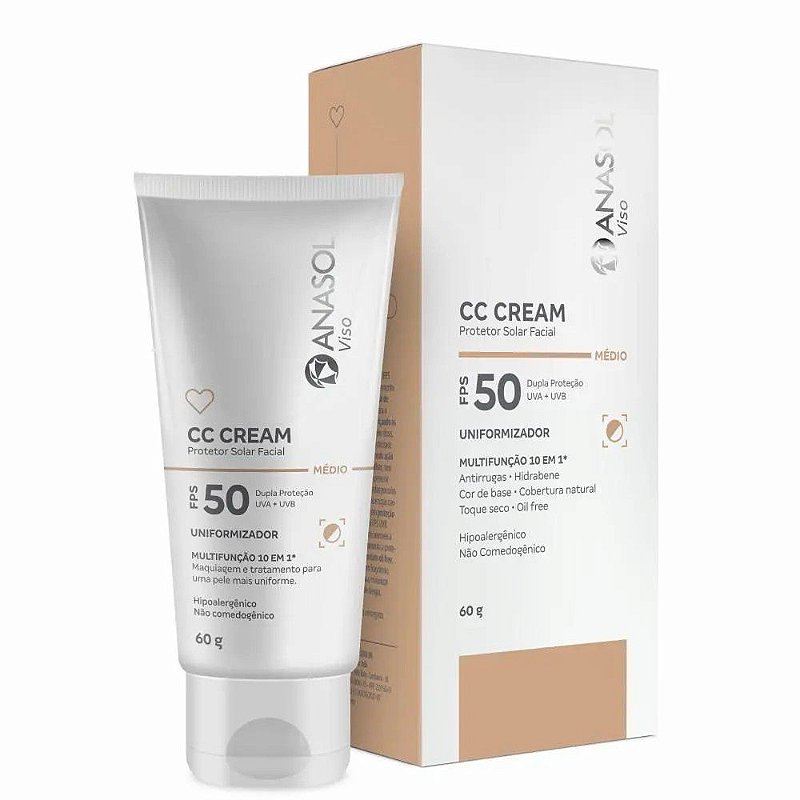 Cc Cream Anasol Com Proteção Solar Fps 50 - 60g - Cor Média - Unix ...
