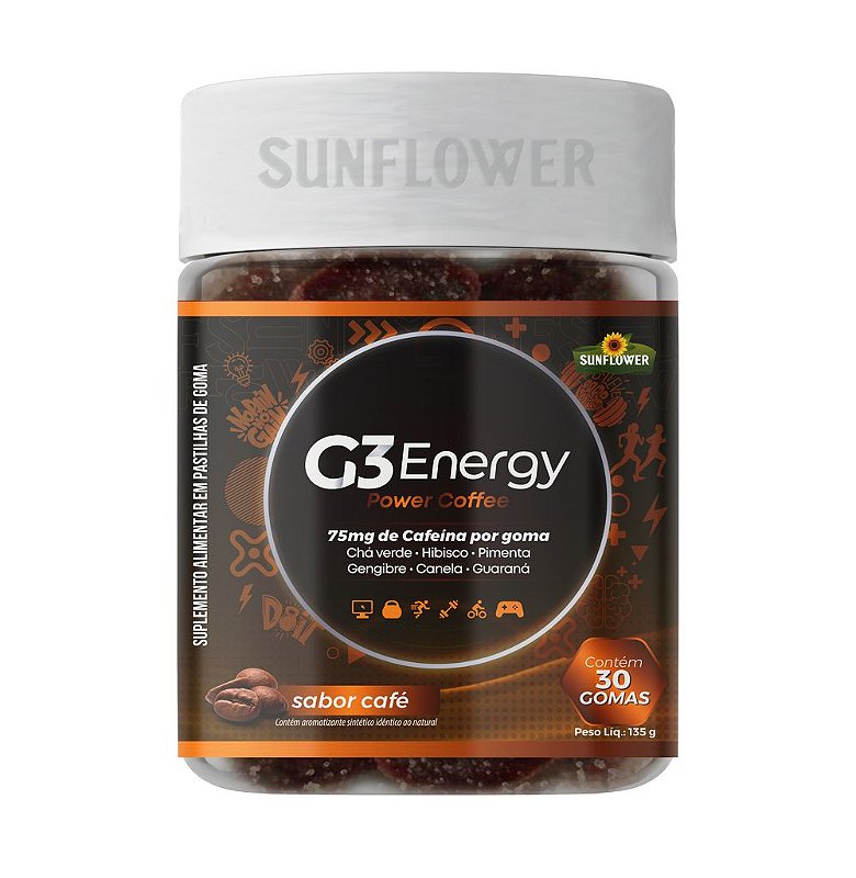 G3 Energy Power Coffee 30 Gomas Sunflower - Loja Tem Vida