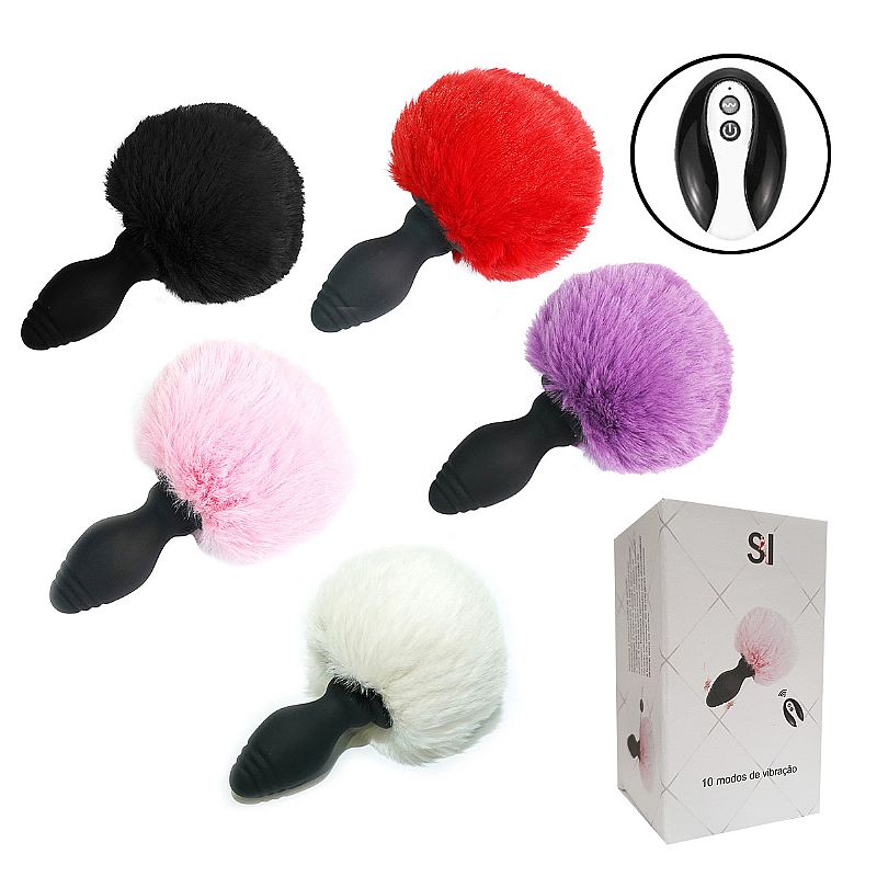 PLUG ANAL EM SILICONE COM VIBRO POMPOM M