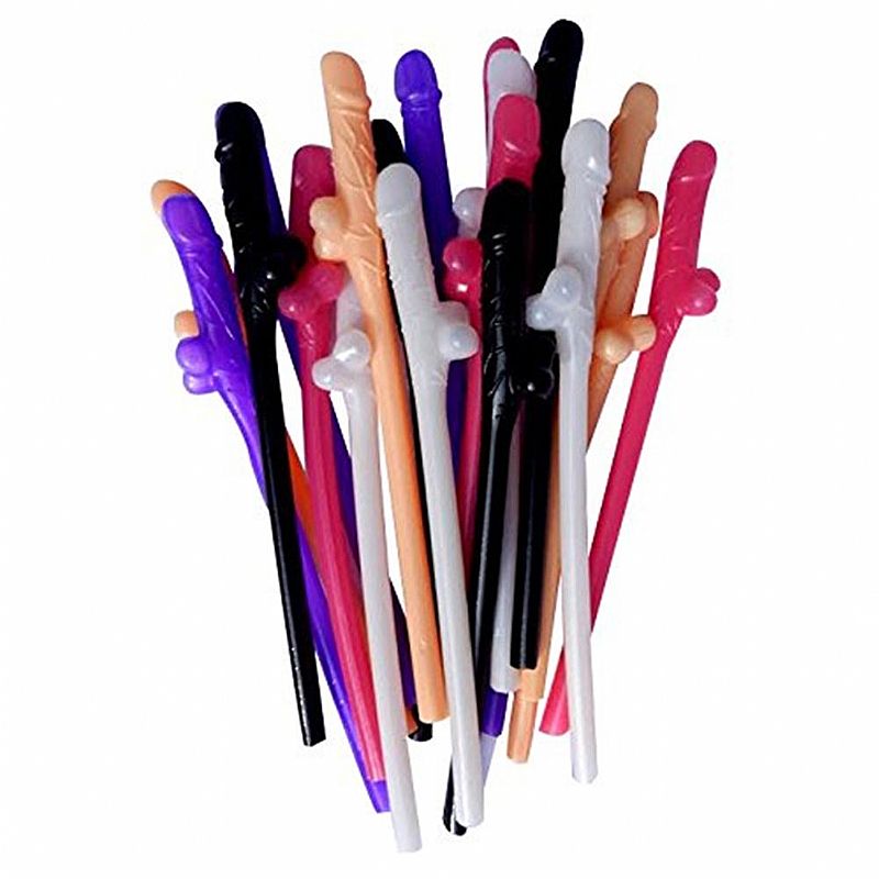 KIT COM 10 CANUDOS EM FORMATO DE PENIS COLORIDOS