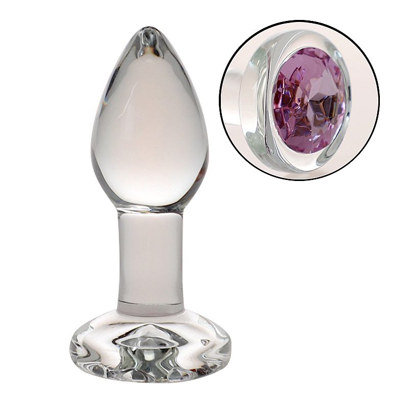 PLUG ANAL DE VIDRO COM PEDRA ROSA 8,7x3,4cm