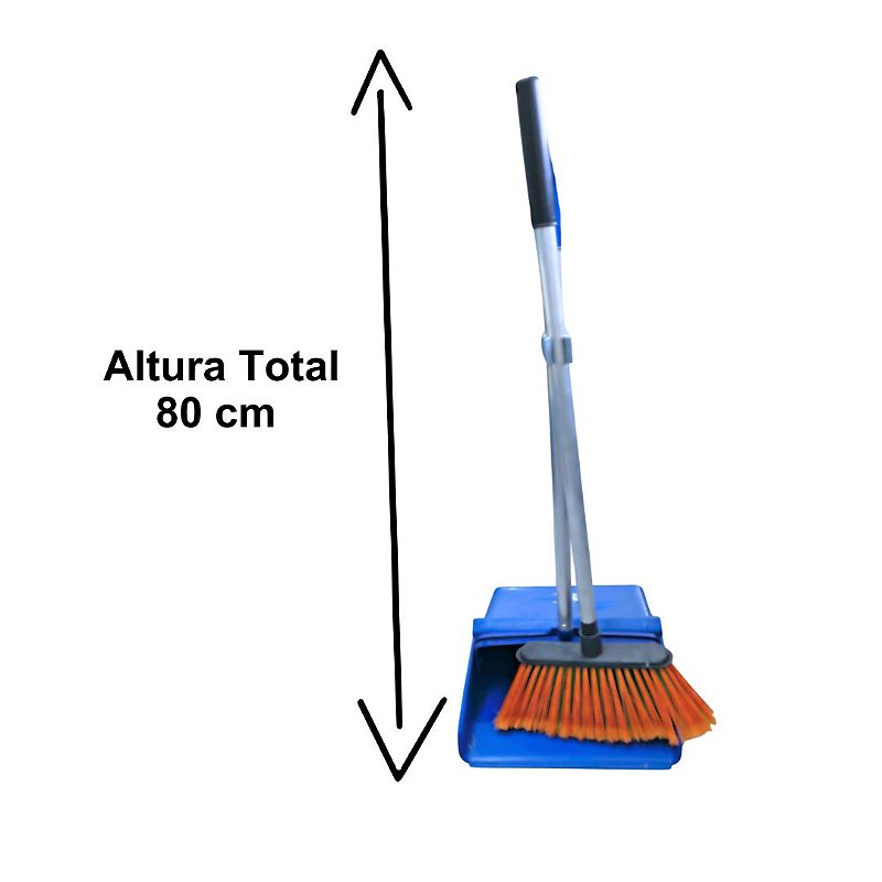 Pá Coletora Azul Sem Tampa com Vassoura 25 cm e Cabo 60 cm