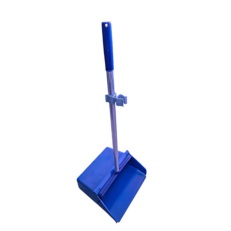Pá Coletora Azul Sem Tampa com Vassoura 25 cm e Cabo 60 cm