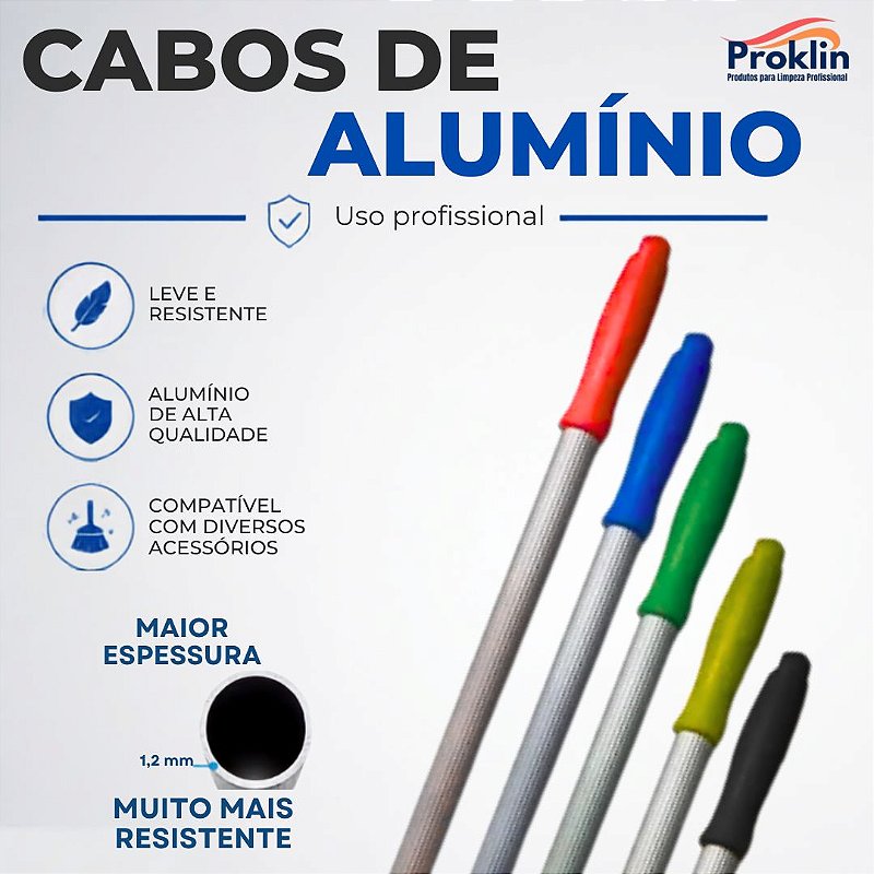 Kit 3 Cabos de Alumínio Anodizado 1,40 m x 22 mm com Rosca e Manopla