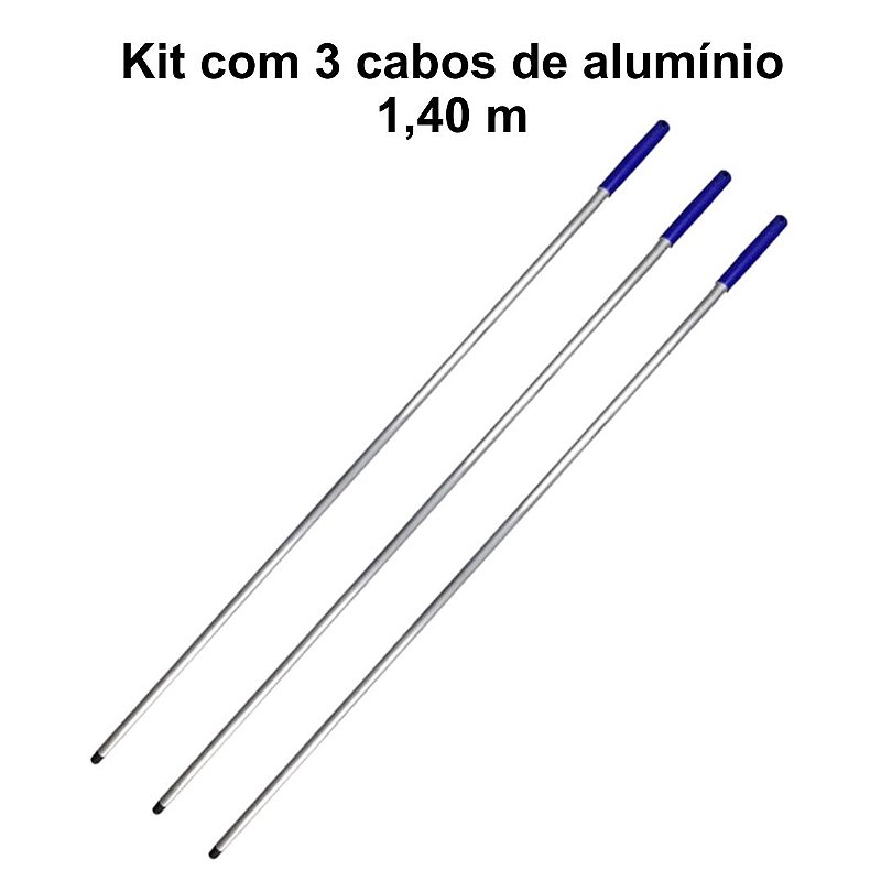 Kit 3 Cabos de Alumínio Anodizado 1,40 m x 22 mm com Rosca e Manopla
