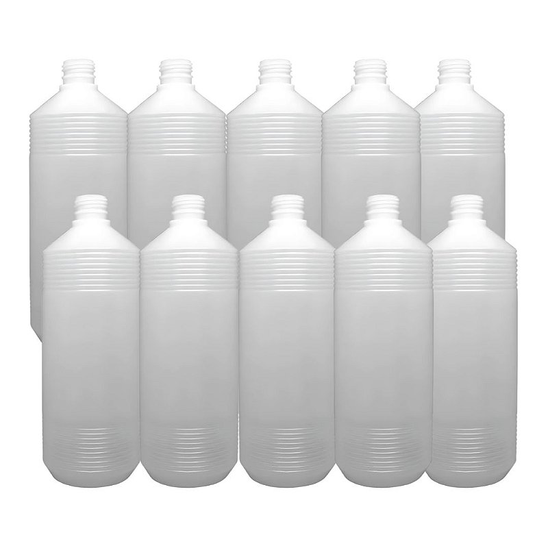 Kit 10 Frascos PEAD Estriados 1 Litro Rosca 28/410 Sem Tampa