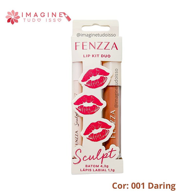 Lip Kit Duo Batom + Lápis Sculpt (001 Daring) - Fenzza - Imagine