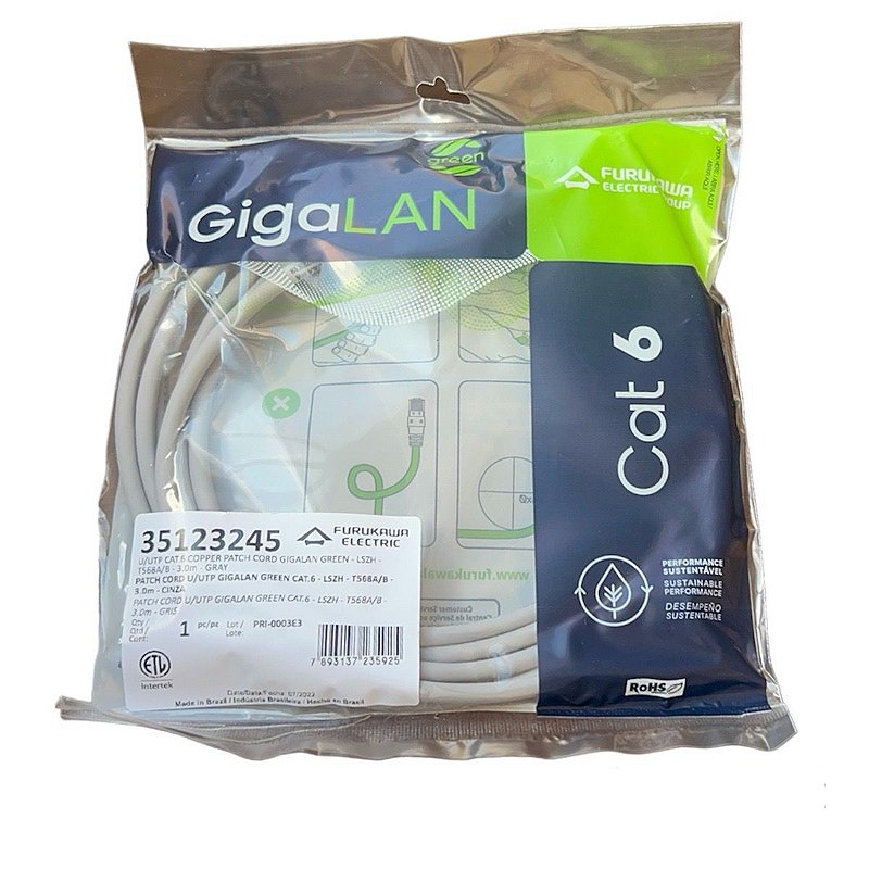 Patch Cord Cat6 Furukawa LSHZ Cinza 3m Cabo de rede - Monster Network