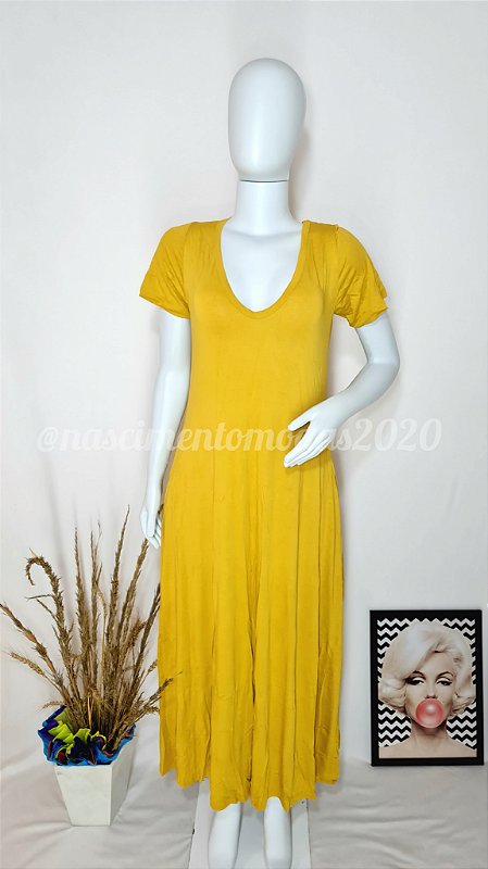Vestido Gola V Com Abertura Na Lateral