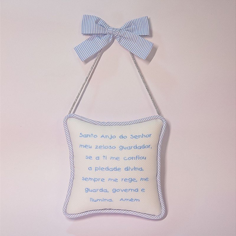 Almofadinha Azul com Oração do Santo Anjo para Pendurar
