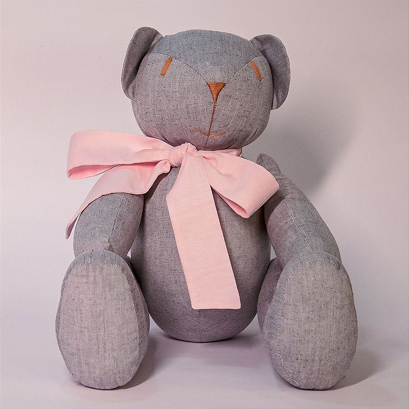 Urso Articulado de pano para Bebês cinza e rosa G