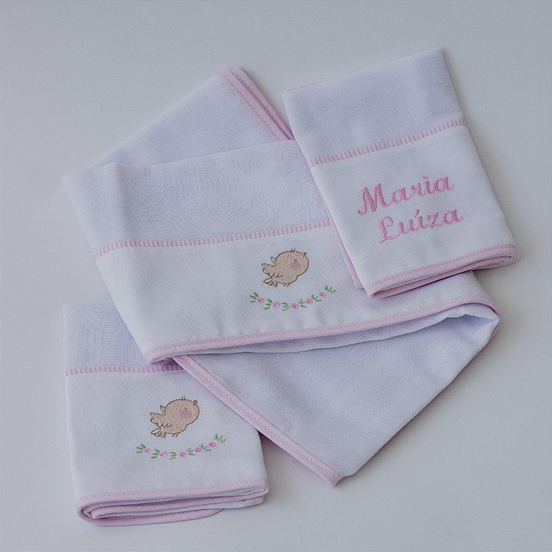 Kit com fralda de boca e ombro - Passarinho