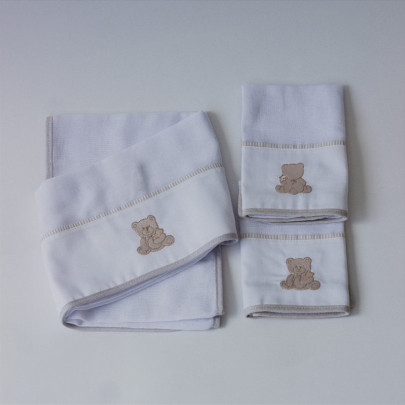 Kit com fralda de boca e ombro - Urso bege
