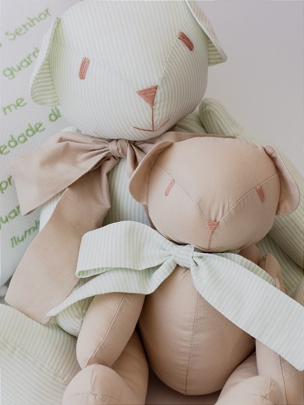 Dupla de ursos articulados de tecido - Verde e Bege