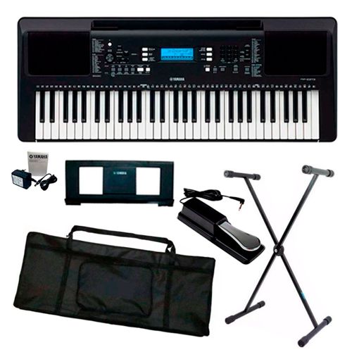 Teclado Yamaha PSR E473 5/8 + Suporte X + Capa+ Pedal Cherub