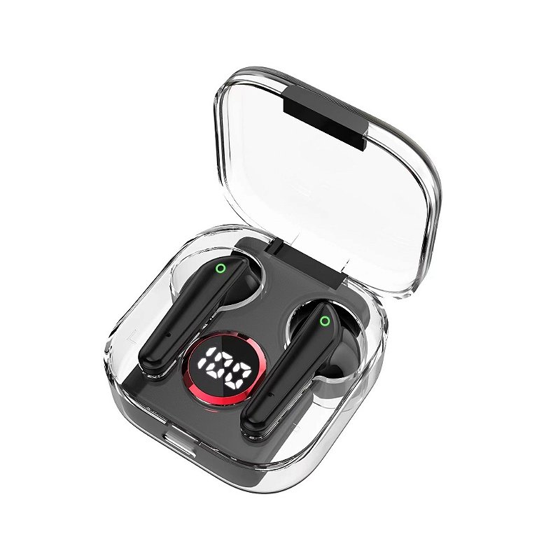 Fone Vittra Bluetooth 5.3, TWS, Visor LED, Case transparente