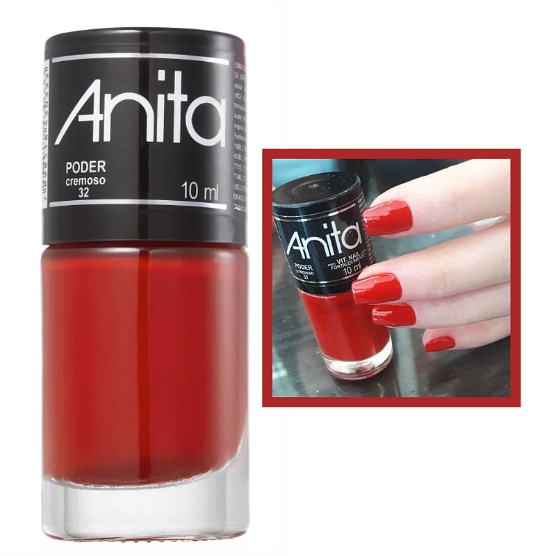 Esmalte Anita Poder 32 Vermelho Cremoso Vegano 10ml - Gabeauty