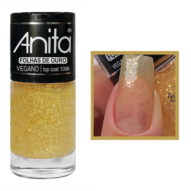 Esmalte Top Coat Glitter Folhas de Ouro 10ml Anita