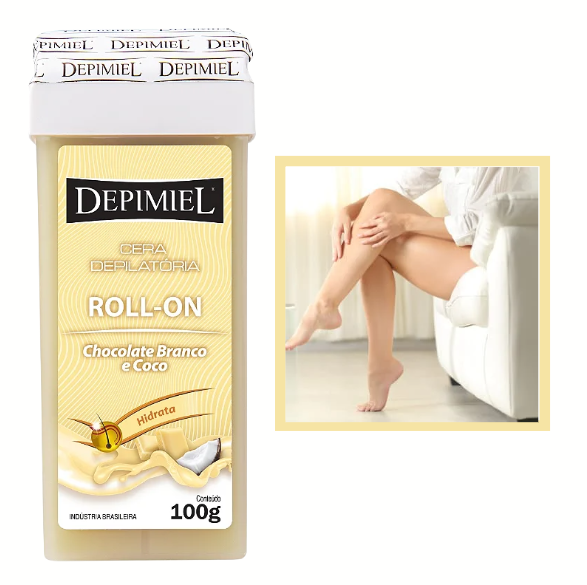 Cera Depilatória Chocolate Branco e Coco Hidrata A Pele Roll-on