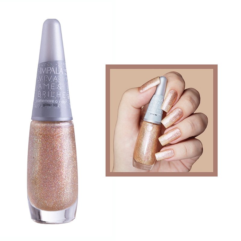 Esmalte Coleção Viva Ame Brilhe Glitter Cor Comemore a Vida 7,5ml Impala