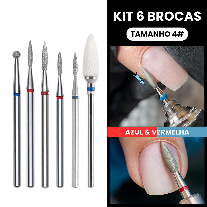 Kit 6 Brocas Ponta de Lixa de Unha Esterilizável Tamanho 4 Dafu