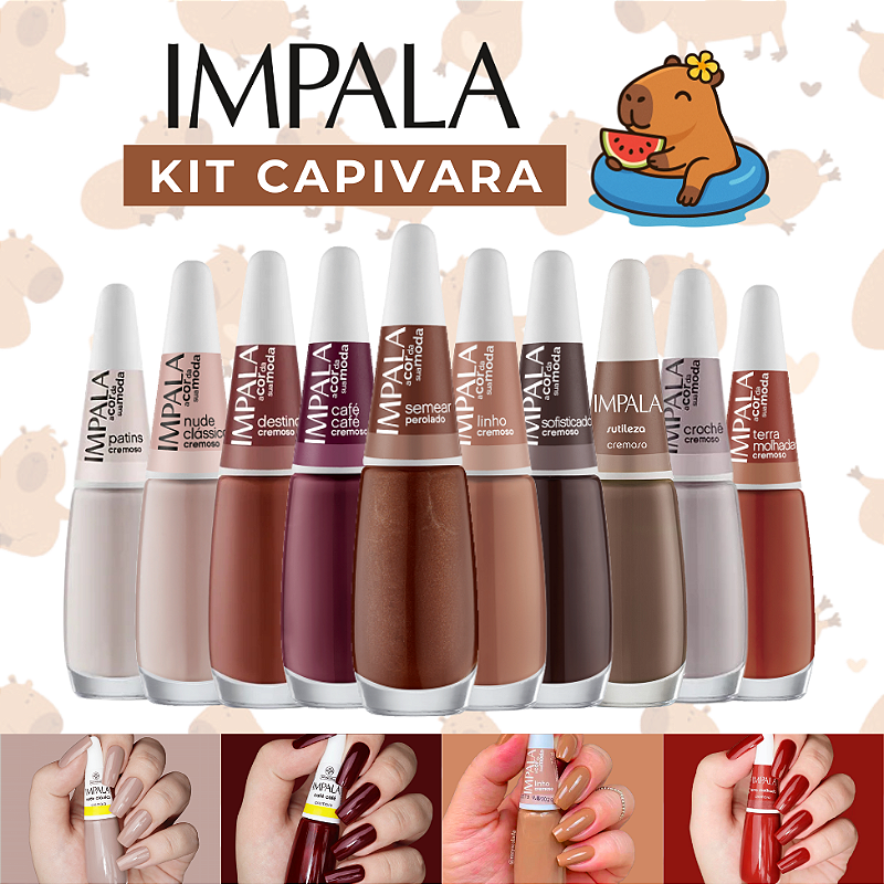 Kit 10 Esmaltes Capivara Impala Marrom Nude Esmalte