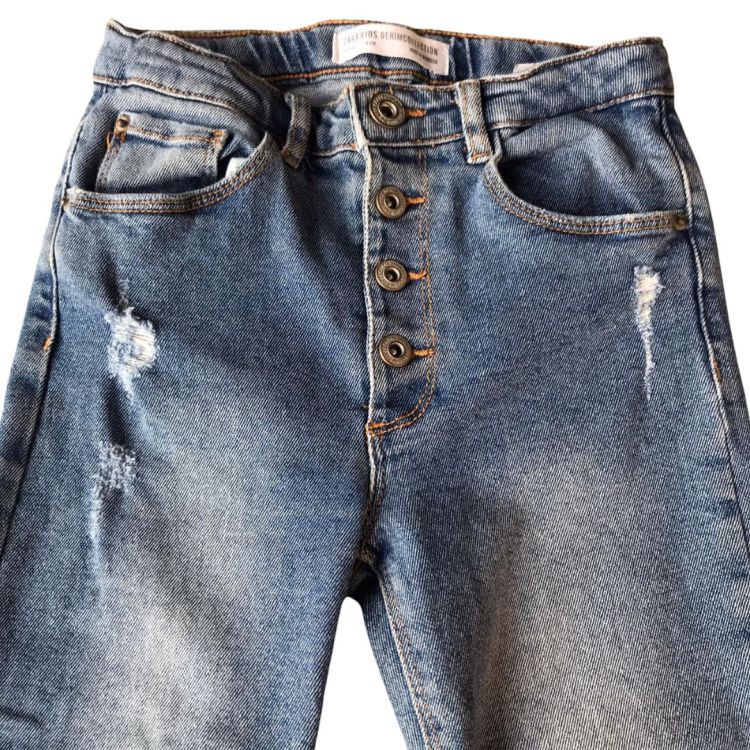 Calça Jeans Claro Com Detalhes Rasgos 4 Botoes - Garimpo Nós