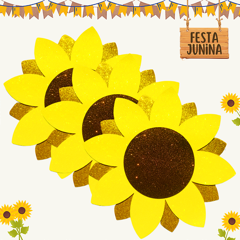 03 Girassol EVA Decorativo Festa Junina Mural Painel 40cm - DHS SHOP ...