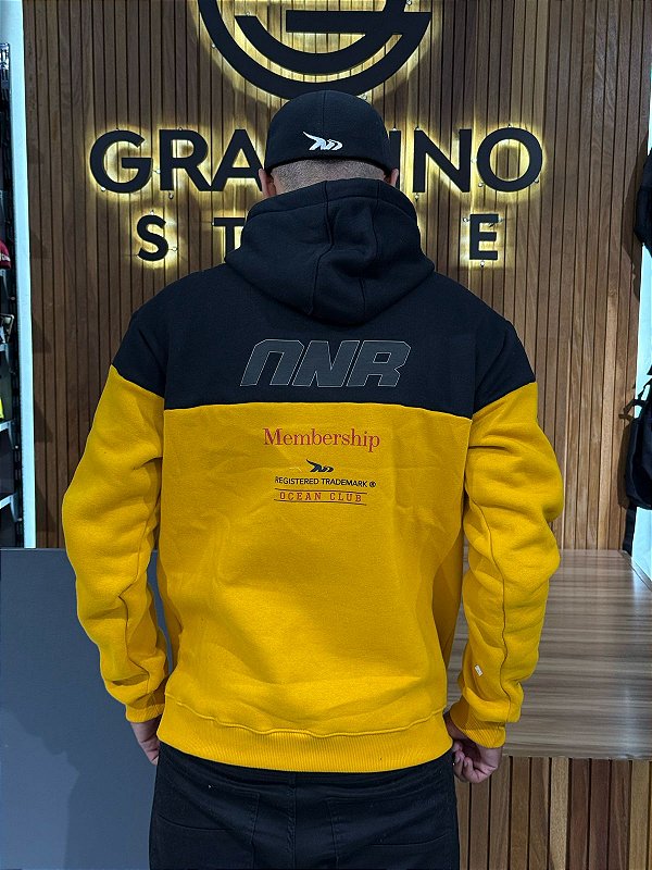 Moletom Canguru Onbongo Preto, Branco e Mostarde ON367 Granfino