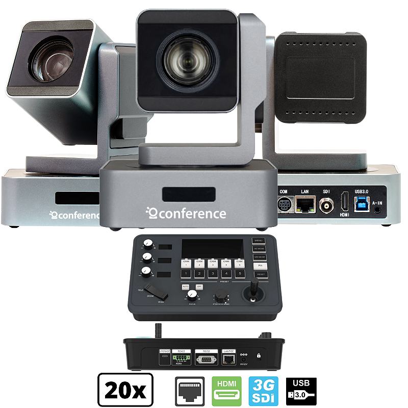 Studio Trio — Kit 3 câmeras PTZ 20x PRO para podcast com Controle