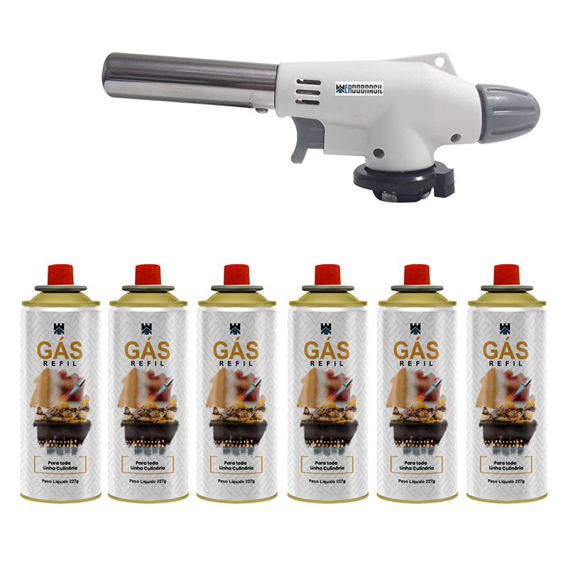 KIT C/ 1 MAÇARICO CULINÁRIO + 6 REFIL GÁS