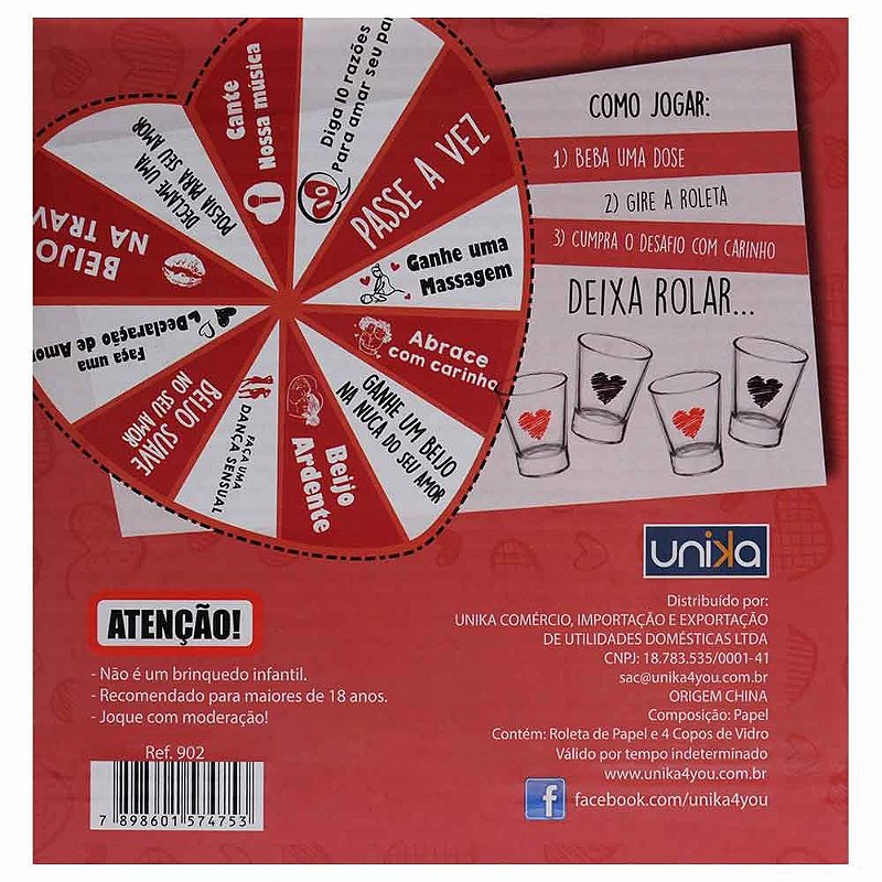 Jogo Roleta Amor para Curtir a Dois com 4 Shots Unika em 10X Sem Juros -  Miess