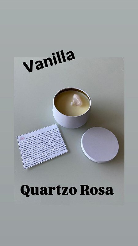 VELA POCKET AROMA DE  VANILLA  COM CRISTAL QUARTZO ROSA - 120G